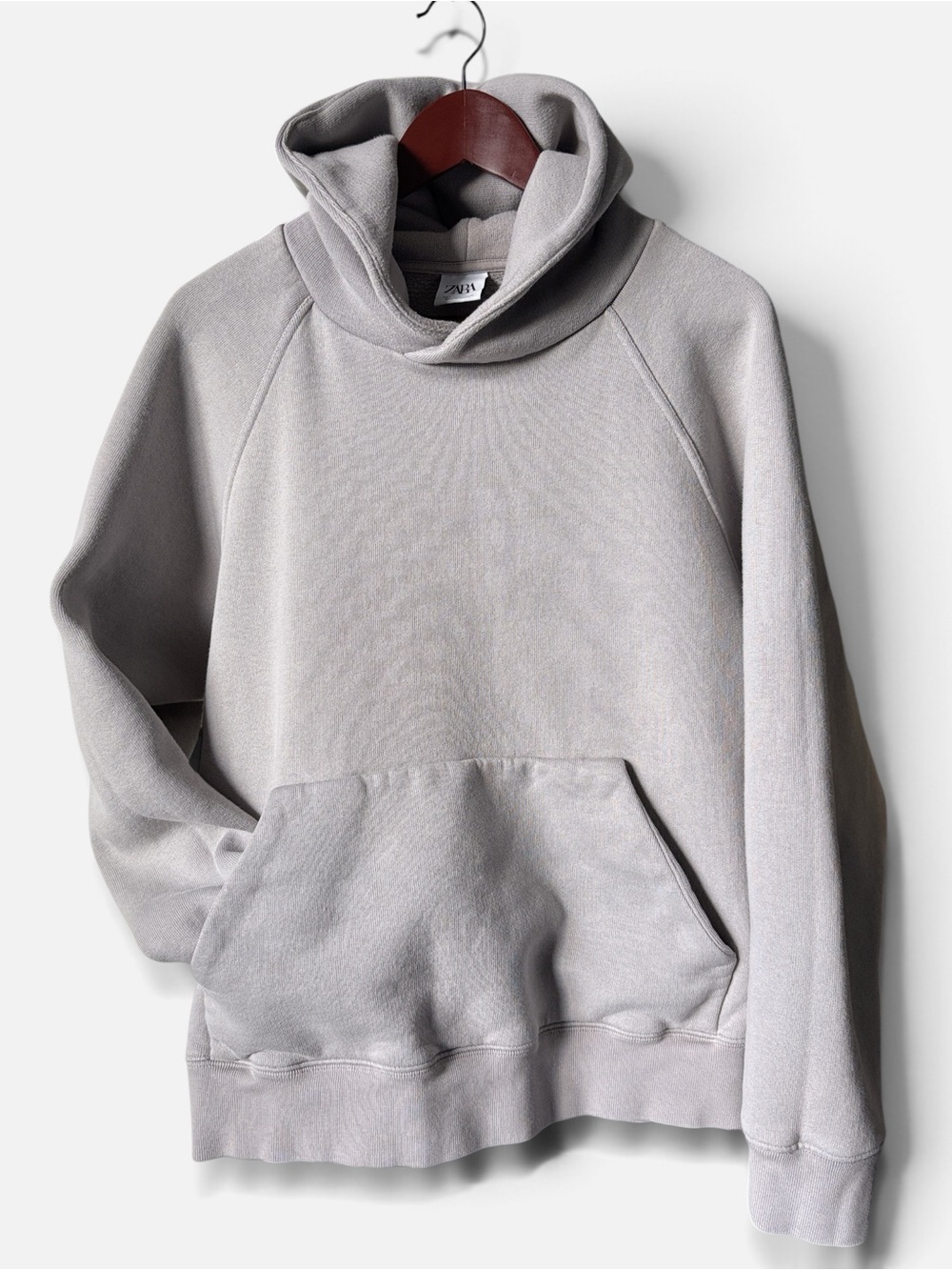 Zara Heavyweight Oversized Hoodie Raglan Sleeve Boxy Light Grey Large